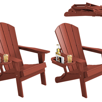 FOOWIN 1/2pcs Folding Adirondack Chair Weather Resistant HDPE Plastic Cup Holder Outdoor Patio Garden Fire Pit Deck Lawn