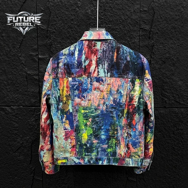 Chaqueta vaquera con estampado de grafiti Y2K, para hombre, ropa de calle informal, suelta, a la moda, Hip Hop, colorida, gótica, Harajuku, unisex