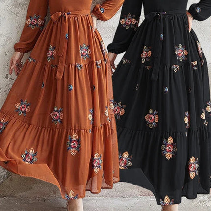 Eid Muslim Abayas for Women Dress Floral Embroidery Long Sleeve Dubai Long Robe Party Dress Vestidos Abaya Autumn Vestidos 2024