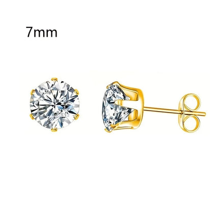 1 Pair Gold Sliver Color Stainless Steel Clear Cubic Zirconia Stud Earrings for Men Women Daily Wear Jewelry Sizes 3-8mm