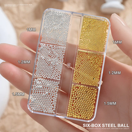 1 Box Half Round Flatback Nail Rhinestones Multi Size Gold& Silver Metal Pearls Caviar Nail Art Decorations Flat Back Gold Beads