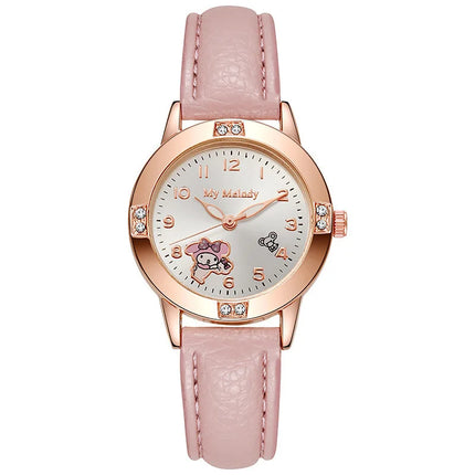 Sanrio Girls' Quartz Watch – Cute Crystal-Decorated Wristwatch with Adjustable Metal Strap, Soft Colors, Perfect Birthday Gift
