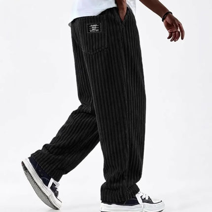 Men's New Fashion Solid Color Ribbed Casual Pants Comfortable Loose Versatile Trendy Minimalist High Quality Streetwear Trousers