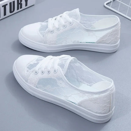 Women's Mesh White Sneakers Fashion Breathable Soft Bottom Vulcanized Shoes Casual Lace Up Walking Flats Zapatillas De Deporte