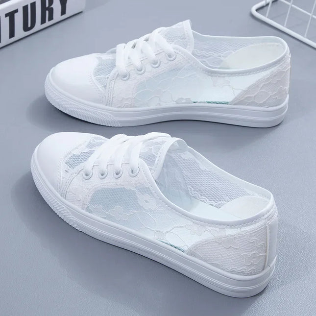 Women's Mesh White Sneakers Fashion Breathable Soft Bottom Vulcanized Shoes Casual Lace Up Walking Flats Zapatillas De Deporte