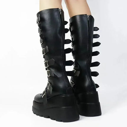 Long Boots Women Gothic Shoes Platform Knee High Boots Punk Black Sexy Motorcycles Boots 2025 New Halloween Cosplay Women Boots