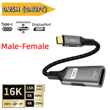 16K USB C To Displayport 2.1 Extension Cable HDR 8K@120Hz 4K@240Hz Type C To DP Forthunderbolt 3/4/5 Macbook Pro Ipad PC TV