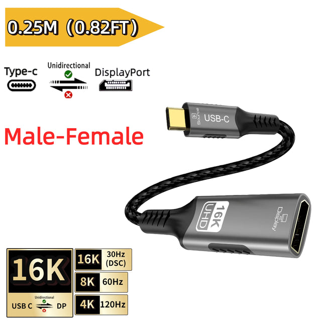 16K USB C To Displayport 2.1 Extension Cable HDR 8K@120Hz 4K@240Hz Type C To DP Forthunderbolt 3/4/5 Macbook