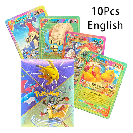10Pcs Pokemon Colorful Shining Rainbow Cards English Vmax Gx Charizard Pikachu Trading Game Collection Battle Card Children Toys