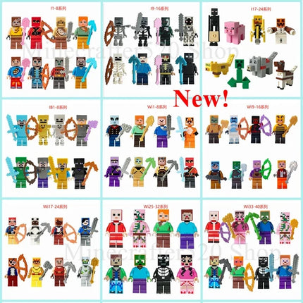 8pcs/lot Minecrafte Creeper Small Building Blocks EnderDragon DIY Steve Cube Skeleton Horse Figures Mini Building Block For Kids