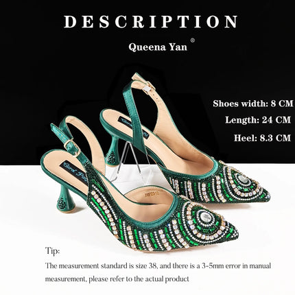 Queena Yan Nigerian Heel Party for Women Silver Color Shoes and Bag Set Rhinestone Handbag Italian Design Wedding INS 2025