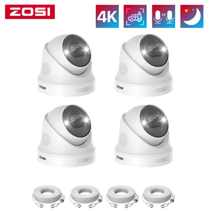 ZOSI 4K PoE Security Cameras with Ethernet Cables 8MP Weatherproof Outdoor Add-on Bullet/Dome Camera Only Work with ZOSI PoE NVR