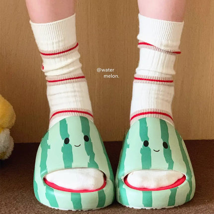 Watermelon Slippers Women 2026 Spring Summer Cute Cartoon Slippers Soft EVA Thick Sole Non Slip Indoor Outdoor Shower Slides