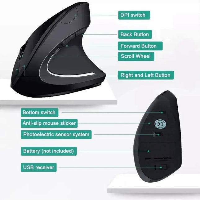 Wireless Bluetooth Vertical Mouse 800 1200 1600 DPI 6 Button Personalised Side Grip Ergonomic 2.4G Mute Gaming PC - product i