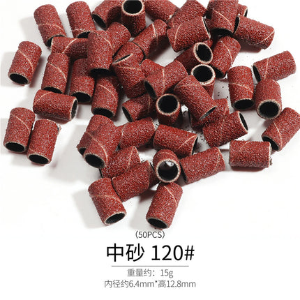100/50pc Sanding Cap Bands For Electric Manicure Machine 180/120/80 Grit Nail Drill Grinding Bit Files Pedicure Tool Set