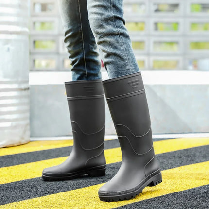 Men's High-Top Rain Boots, Black, Non-Slip, Waterproof, Wear-Resistant, Outdoor Boating, Fishing, Long-Tube Water Shoes, Farm Work Rain Boots