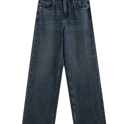 ZIQIAO 2025 New Blue Vintage Straight Leg Floor-Length Jeans for Women Brushed Soft Denim Pants High - product image 4