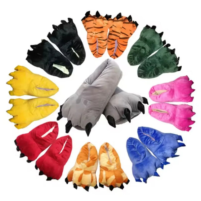 Winter Warm Soft Indoor Floor Slippers Women Men Shoes Paw Funny Animal Christmas Monster Dinosaur Claw Plush Home Random Lining