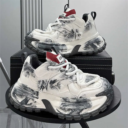 Chunky Sneakers Mens Designer Tire Sole Sport Shoes Fashion Casual Microfiber Leather Fabric Height Increased Platform Gym Shoes