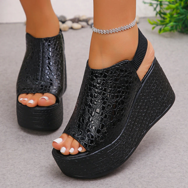 2026 New Women's Solid Color Waterproof Platform Wedge Heel Open Toe Sandals Summer Fashion Fish Mouth Outdoor Casual Sandals