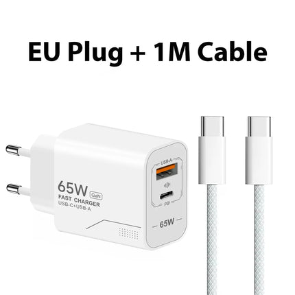 65W GaN USB-C Charger 2-Port Fast Charging Phone Charger Power Adapter For iPhone Samsung Xiaomi USB-C EU/US Plug - product i