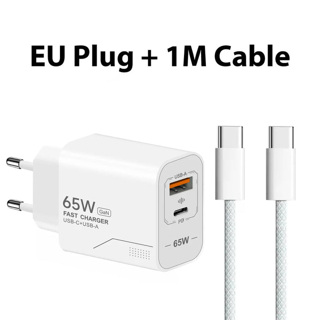 65W GaN USB-C Charger 2-Port Fast Charging Phone Charger Power Adapter For iPhone Samsung Xiaomi USB-C EU/US Plug - product i