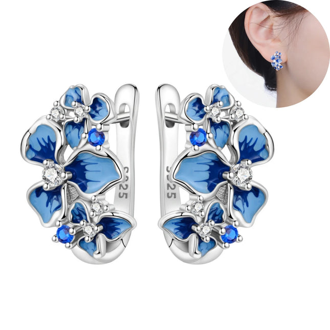 Orstarry Original 925 Sterling Silver Blue Iris Flower Earrings Women Hoop Earring Anniversary Jewelry - product image 2