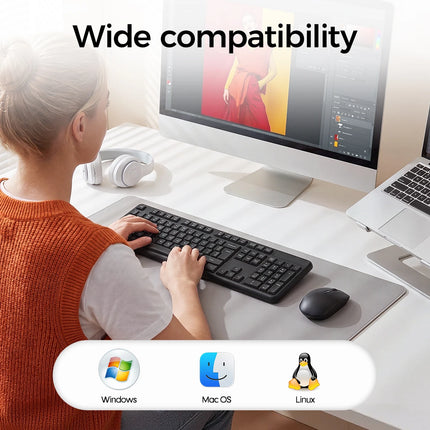 2.4G Wireless Keyboard Mouse Set 104 Keys Silent Keyboard 800-1600DPI Optical Mouse Ergonomic Office Computer for - product i