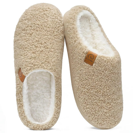 Shevalues Fur Lining Women's Slippers Curly Fleece House Shoes Fuzzy Comfy Warm Bedroom Slides Memory Foam Soft Sole Slippers