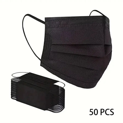 50-200pcs Black Disposable Face Masks 3 Layers Ply Filter Nonwove Anti Dust Breathable Protective Safe Facemask Adult Mouth Mask