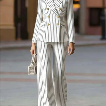 Fashion Autumn Winter Ladies Pant Suit Women Striped Female Business Work Wear Jacket Blazer and Trouser Formal 2 Piece Set