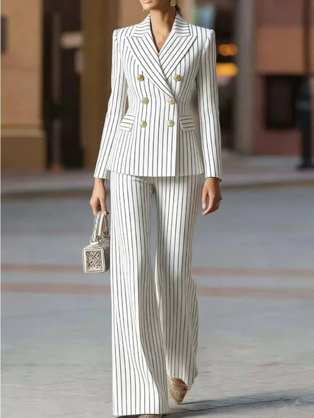 Fashion Autumn Winter Ladies Pant Suit Women Striped Female Business Work Wear Jacket Blazer and Trouser - product image 2
