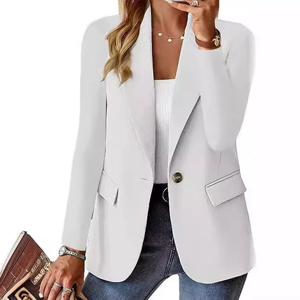 2026 New Women's Fashion Solid Button Suit Coat Lapel Long Sleeve Hatless Casual Coat/Jacket Oversized Work Office Busines
