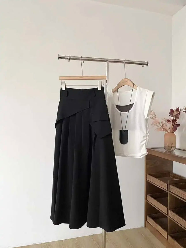 Französische Damenröcke, Patchwork, irreguläres Design, Dunkelgrau, A-Linie, elegant, hohe Taille, langer Rock, Sommermode, junge Büro-Dame