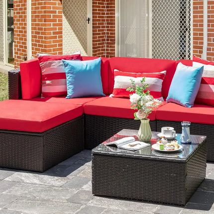 Customized 5Pcs All Weather Wicker Patio Sofa Set Outdoor Rattan Sectional Small Leisure Furniture Seating Couch For Backyard Ga