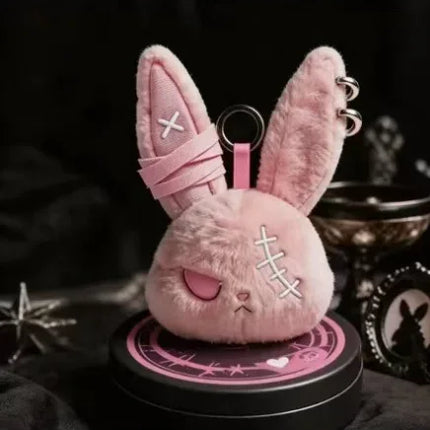 Halloween Gothic Bunny Plush Keychain RabbitBag Charm with Bandage Desian Kawaii Key Ring Pendant Car Bag Ornament Gift