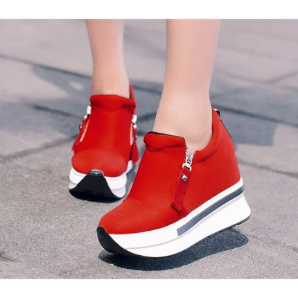 2024 Platform Sneakers Women Red Casual Comfortable Hidden Heel Shoe Black Canvas Shoes Wedge Heels Sneaker Tenis De Mujer