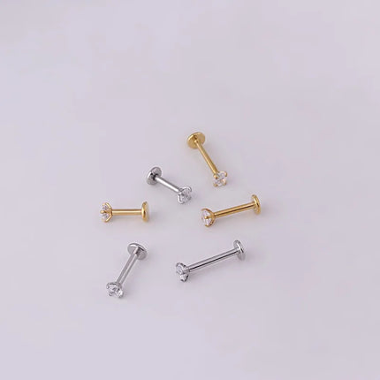 2pcs Stainless Steel Piercing Tragus Stud Earrings, Crystal Labret Small Ear Stud Helix Cartilage Earring for Women Body Jewelry