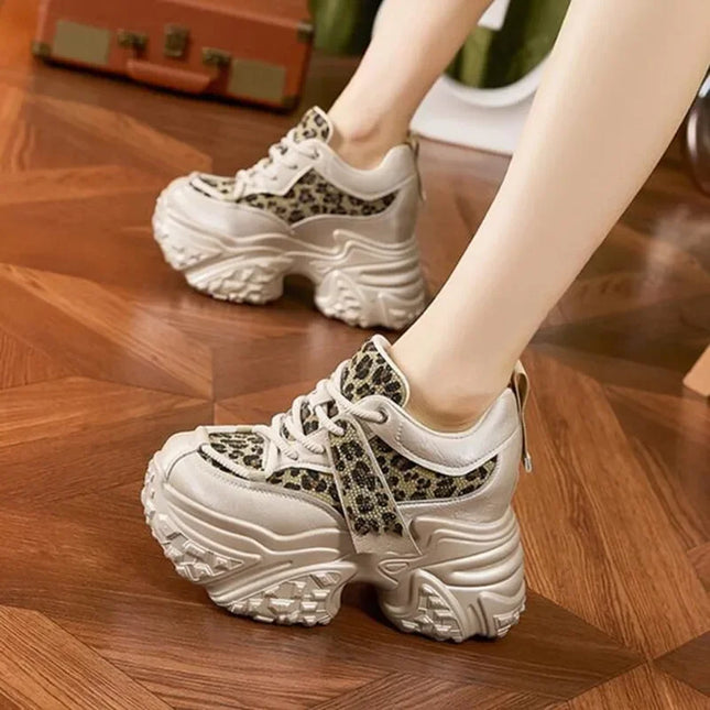 10CM New Microfiber Leather Rhinestone Bling Daddy Tide Breathable Platform Fashion Comfy 2025 High Brand Autumn Spring Shoes