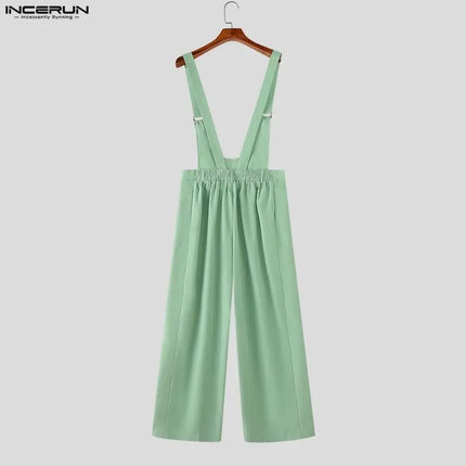 INCERUN Men Jumpsuits Solid Color Sleeveless Suspender Rompers Men Loose Streetwear Summer 2026 Fashion Wide Leg Overalls S-5XL