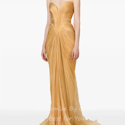 OIMG Chic Sweetheart Neck Mermaid Prom Gowns Backless Pleated Party Gown Floor Length Evening Dress vestidos de gala Customized