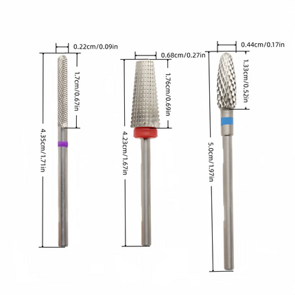 3PCS Stainless Steel Nail Drill Bits Set 2.35mm Shank Sharp Durable Cuticle Remover Gel Polish Removal Manicure E-File Bits