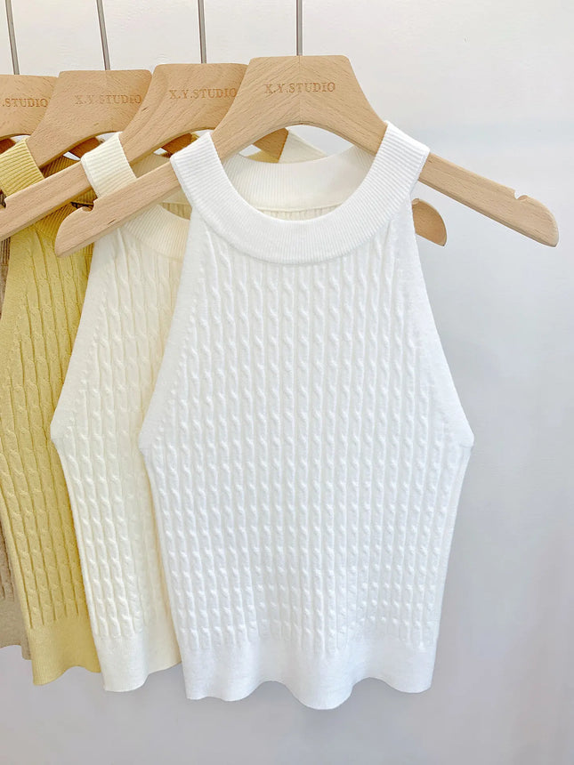 2026 Summer New Women's Knitted Halter Camisole Slim Fit Sleeveless Base Tank Tops Solid Color O-neck - product image 11