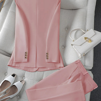 Women's Double-Breasted Slim-Fit Blazer Set | High-End Professional Commuter Outfit for Spring & Autumn