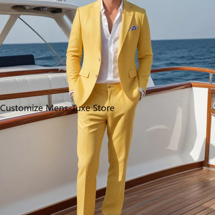 Men's Yellow  2 Piece Suit Summer Outfit Clothes Beach Wedding