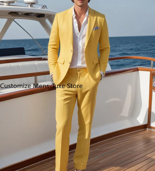 Herren gelber 2-Teiler Anzug Sommer Outfit Kleidung Strandhochzeit