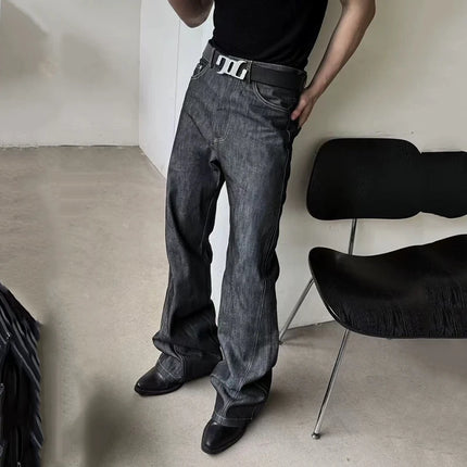 FEWQ American Style Retro Solid Color Embroidered Men's Jeans Full Length Casual Flared Pants Spring New Tide 24W1101