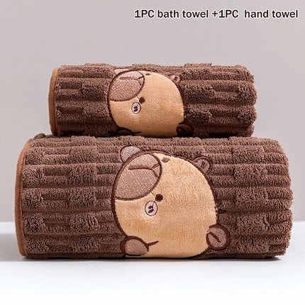 ✰✪Cute 2pc Capybara Face Towel Set, Extra Soft Coral Fleece, 34x74 Inch Towel And 70x140 Inch Bath Towel