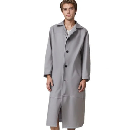 Hot Selling in Stock Men's Extended Trench Coat Men's Fashion ExtendedPULeather Slim Fit Fashion Leather Coat