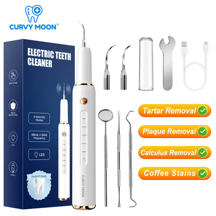 CURVY MOON T4 Electric Tooth Cleaner 5 Smart Modes Dental Scaler Calculus Tartar Smoke Satins Plaque Removal Teeth Whitening